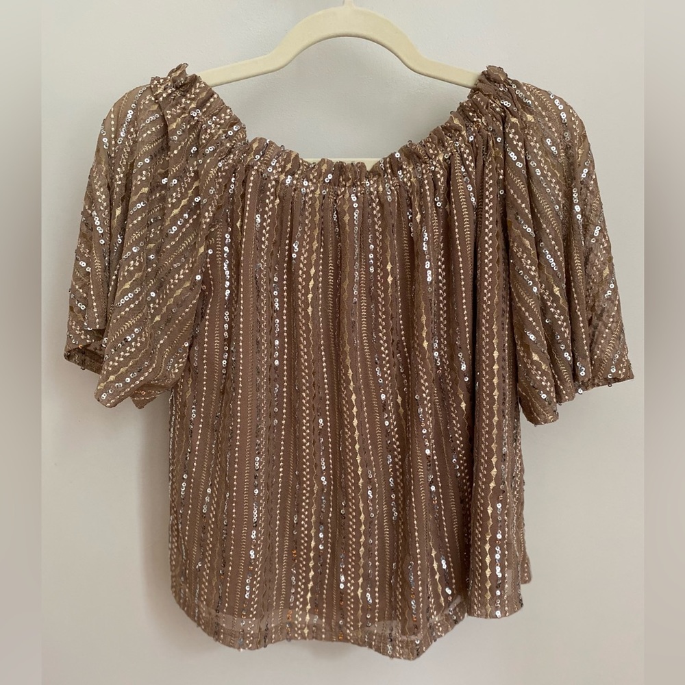 Vici Gold Sequin Off the Shoulder Top - Picture 7 of 11